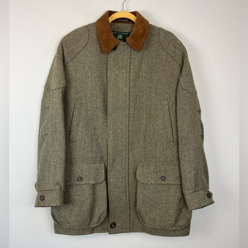 Vintage Orvis Shooting Chore Jacket Tweed England Herringbone MEDIUM Wool Blend